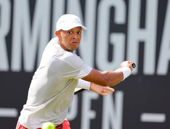 2nd June 2025; Edgbaston Priory Club, Birmingham, England: Lexus Birmingham Open Tennis, Day 1; Jay Clarke (GBR) in his mens singles match against LLoyd Harris (RSA)  ActionPlus12797716 RogerxEvans
