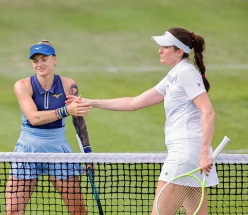 2nd June 2025; Edgbaston Priory Club, Birmingham, England: Lexus Birmingham Open Tennis, Day 1; Tereza Martincova (CZE) wins her womens singles match against Rebecca Marino (CAN) and shakes at the net  ActionPlus12797737 RogerxEvans