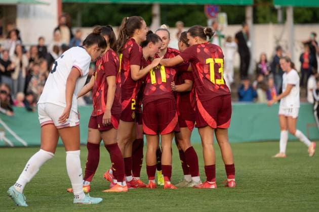 02 06 2025, xhfmx, Soccer U 23 Women International, Germany USA Germany celebrates the 2 1 against the USA DFL DFB REGULATIONS PROHIBIT ANY USE OF PHOTOGRAPHS as IMAGE SEQUENCES and or QUASI VIDEO Pforzheim