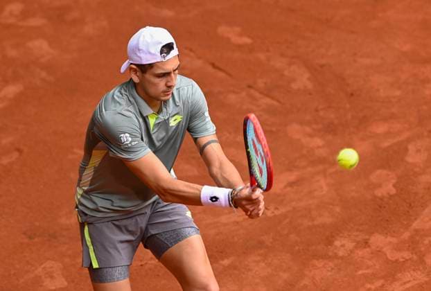 Alejandro Tabilo of Chile returns the ball to Hynek Barton of Czech Republic during their first round match of the UniCredit Czech Open, ATP, Tennis Herren Challenger tour in Prostejov, Czech Republic, June 3, 2025. (CTKxPhoto LudekxPerina) CTKPhotoP2025060303036  CTKPhotoP2025060303036