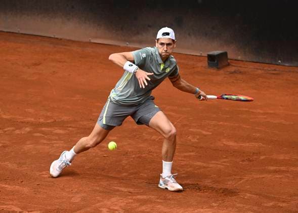 Alejandro Tabilo of Chile returns the ball to Hynek Barton of Czech Republic during their first round match of the UniCredit Czech Open, ATP, Tennis Herren Challenger tour in Prostejov, Czech Republic, June 3, 2025. (CTKxPhoto LudekxPerina) CTKPhotoP2025060303037  CTKPhotoP2025060303037