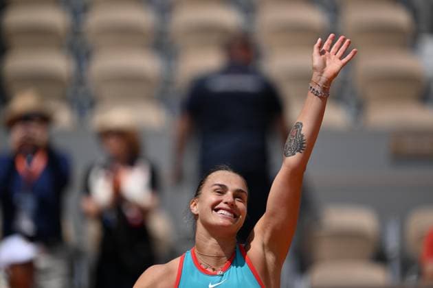 2025 Roland-Garros - Day 10 PARIS, FRANCE - JUNE 03: Aryna Sabalenka of Belarus celebrates after competing against Zheng Qinwen (not seen) of China during her quarter-final women s singles match on day ten of the 2025 French Open on Court Philippe-Chatrier at the Roland-Garros Complex in Paris, France on June 03, 2025. Mustafa Yalcin Anadolu Paris France. Editorial use only. Please get in touch for any other usage.  Copyright: x2025xAnadoluxMustafaxYalcinx