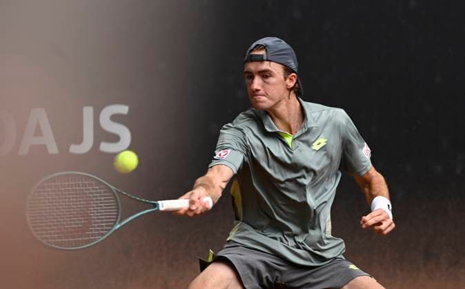 Lukas Neumayer of Austria returnes the ball to Vit Kopriva of Czech Republic during their first round match of the UniCredit Czech Open, ATP, Tennis Herren Challenger tour in Prostejov, Czech Republic, June 3, 2025. (CTKxPhoto LudekxPerina) CTKPhotoP2025060304287  CTKPhotoP2025060304287
