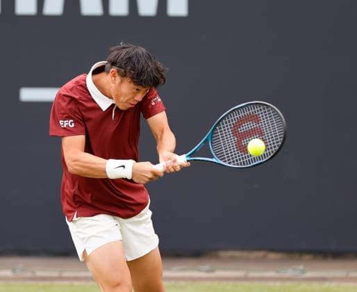 3rd June 2025; Edgbaston Priory Club, Birmingham, England: Lexus Birmingham Open Tennis, Day 2; Coleman Wong (HKG) backhand in his mens singles match against Johannus Monday (GBR)  ActionPlus12797758 RogerxEvans