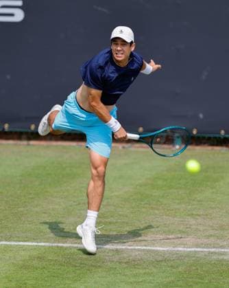 3rd June 2025; Edgbaston Priory Club, Birmingham, England: Lexus Birmingham Open Tennis, Day 2; Mackenzie McDonald (USA) serves in his mens singles match against Alex Bolt (AUS)  ActionPlus12797775 RogerxEvans