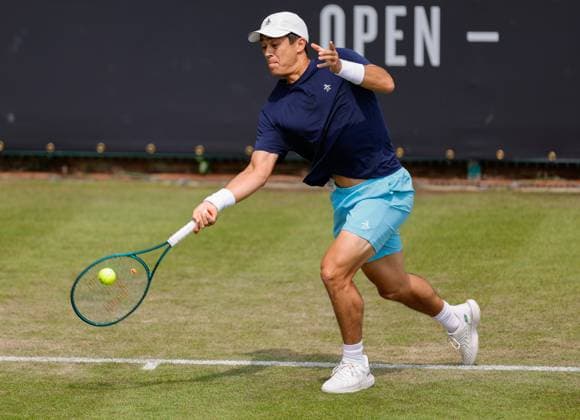 3rd June 2025; Edgbaston Priory Club, Birmingham, England: Lexus Birmingham Open Tennis, Day 2; Mackenzie McDonald (USA) forehand in his mens singles match against Alex Bolt (AUS)  ActionPlus12797781 RogerxEvans