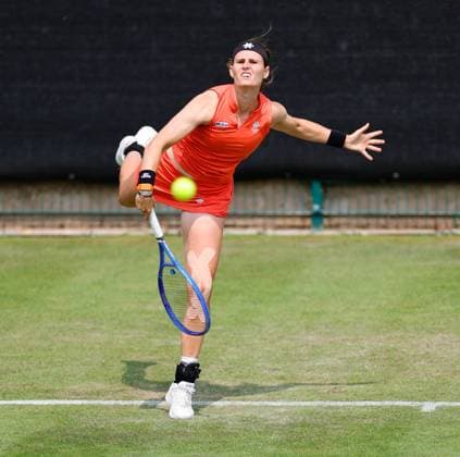 3rd June 2025; Edgbaston Priory Club, Birmingham, England: Lexus Birmingham Open Tennis, Day 2; Greet Minnen (BEL)serves in her womens singles match against Arianne Hartono (NED)  ActionPlus12797783 RogerxEvans