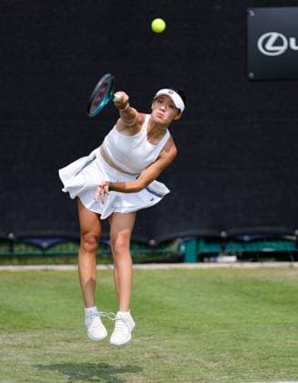 3rd June 2025; Edgbaston Priory Club, Birmingham, England: Lexus Birmingham Open Tennis, Day 2; Sijia Wei (CHN) serves in her womens singles match against Sayaka Ishii (JPN)  ActionPlus12797812 RogerxEvans