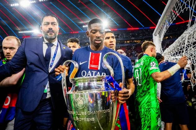 UEFA CHAMPIONS LEAGUE FINAL PARIS SAINT GERMAIN INTER MILAN Ousmane Dembele of PSG celebrates with a trophy after the UEFA Champions League Final football match between Paris Saint Germain FC and Inter Milan. Allianz Arena (Munich Football Arena), Munich, Germany, May 31, 2025. Photo by Branislav Racko Copyright: xx _BRR0120
