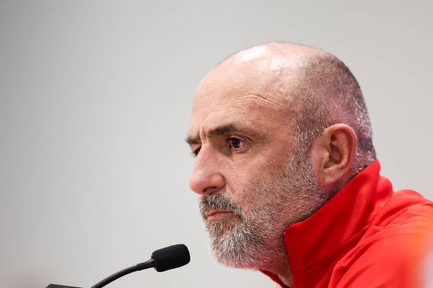 press conference, PK, Pressekonferenz before the Poland - Moldova match in Katowice - 02 Jun 2025 Coach Michal Probierz of Poland speaks during the press conference before the friendly match Poland-Moldova at Katowice Arena. Katowice Poland Copyright: xGrzegorzxWajdax xSOPAxImagesx PressC_02062025_11