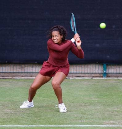 3rd June 2025; Edgbaston Priory Club, Birmingham, England: Lexus Birmingham Open Tennis, Day 2; Robin Montgomery (USA) backhand in her womens singles match against Talia Gibson (AUS)  ActionPlus12797850 RogerxEvans