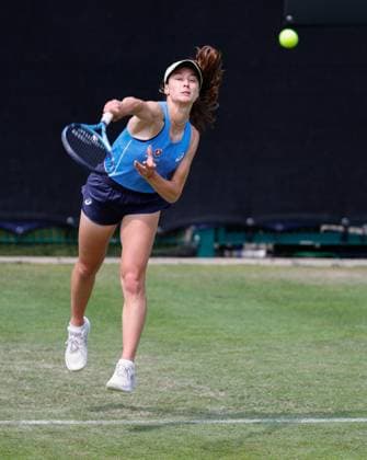 3rd June 2025; Edgbaston Priory Club, Birmingham, England: Lexus Birmingham Open Tennis, Day 2; Zeynep Sonmez (TUR) serves in her womens singles match against Lizette Cabrera (AUS)  ActionPlus12797872 RogerxEvans