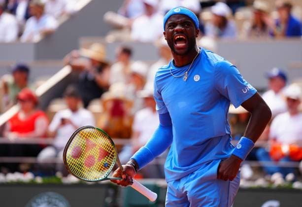 Frances Tiafoe celebrates winning the second set French Open Tennis, Day Ten, Tennis, Roland Garros, Paris, France - 03 Jun 2025 EDITORIAL USE ONLY No use with unauthorised audio, video, data, fixture lists, club league logos or live services. Online in-match use limited to 120 images, no video emulation. No use in betting, games or single club league player publications.  Copyright: xJavierxGarcia Shutterstockx 15335298bh