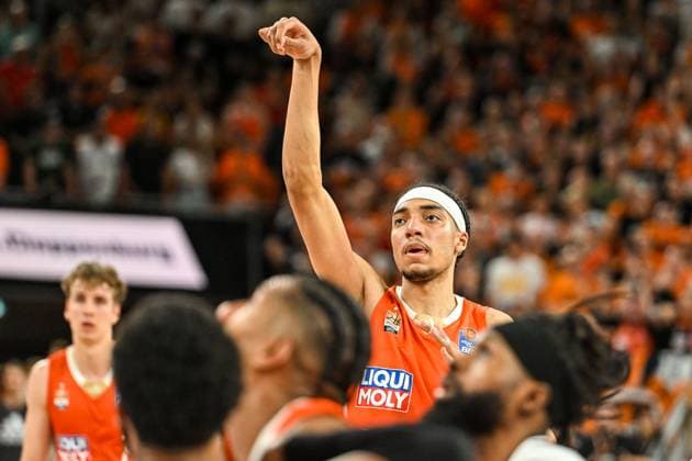 GER, BBL, Playoffs, ratiopharm Ulm vs FIT One Würzburg Baskets 01 06 2025, ratiopharm arena, New Ulm, GER, BBL, Playoffs, ratiopharm Ulm vs FIT One Würzburg Baskets, in the picture Noa Essengue Ulm, 12 nordphotoxGmbHx xHafner nph00200