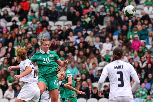 UEFA Women s Nations League 2025, Pairc Ui Chaoimh, Cork 3 6 2025 Republic of Ireland WNT vs Slovenia Ireland s Saoirse Noonan scores a goal Saoirse Noonan scores a goal 3 6 2025  Copyright: x INPHO BenxBradyx BB2_7115