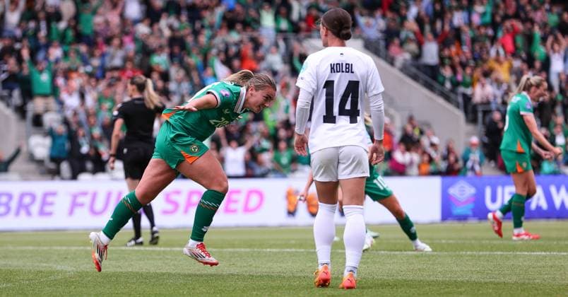 UEFA Women s Nations League 2025, Pairc Ui Chaoimh, Cork 3 6 2025 Republic of Ireland WNT vs Slovenia Ireland s Saoirse Noonan celebrates scoring her sides first goal Saoirse Noonan celebrates scoring her sides first goal 3 6 2025  Copyright: x INPHO RyanxByrnex RB2_5877