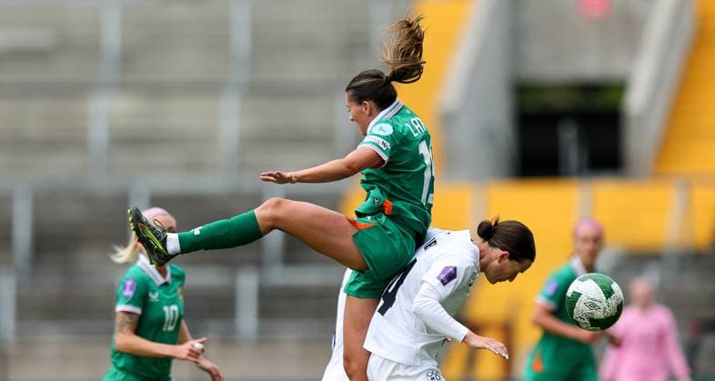 UEFA Women s Nations League 2025, Pairc Ui Chaoimh, Cork 3 6 2025 Republic of Ireland WNT vs Slovenia Slovenia s Å pela Kolbl with Abbie Larkin of Ireland Å pela Kolbl with Abbie Larkin 3 6 2025  Copyright: x INPHO RyanxByrnex RB1_1166