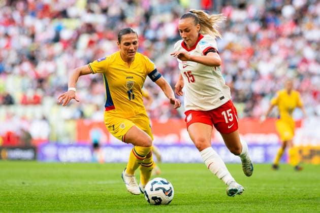 03.06.2025 GDANSK ( POLAND ) PILKA NOZNA KOBIET ( WOMEN™S FOOTBALL ) MECZ UEFA LIGI NARODOW POLSKA - RUMUNIA ( WOMEN™S UEFA NATIONS LEAGUE MATCH POLAND - ROMANIA ) NZ Milena Kokosz Florentina Olar FOTO MATEUSZ SLODKOWSKI CYFRASPORT NEWSPIX.PL --- Newspix.pl POLAND OUT!  20250603_CS_MS_082