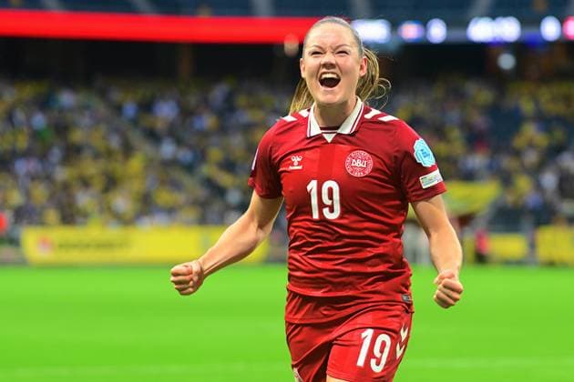 Strawberry Arena, Solna, Sweden, June 3rd 2025: Janni Thomsen (19 Denmark) celebrates goal in the game in UEFA Nations League on June 3rd 2025 between Sweden and Denmark at Strawberry Arena in Solna, Sweden (Peter Sonander SPP) Copyright: xPeterxSonander SPPx spp-en-PeSo-PSon-20250603-201107_PS_7452