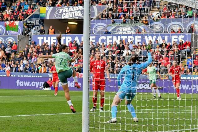 Football - Women™s Nations League - League A - Group 4 - Wales vs Igtaly - Swansea.com Stadium - Tuesday 3rd June 2025 Sofia Cantore ITALY WOMEN scores her team s third goal COLORSPORT Winston Bynorth 