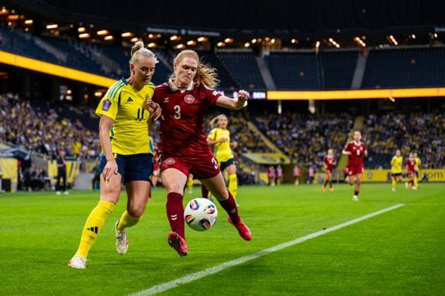 250603 Stina Blackstenius of Sweden and Stine Ballisager of Denmark during the Women s Nations League football match between Sweden and Denmark on June 3, 2025 in Stockholm Photo Joel Marklund BILDBYRAN kod JM JM0698 fotboll football soccer fotball nations league uefa womens nations league sverige sweden danmark denmark dam bbeng bbauto  Copyright: JOELxMARKLUND BB250603JM053