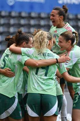 Football - Women™s Nations League - League A - Group 4 - Wales vs Igtaly - Swansea.com Stadium - Tuesday 3rd June 2025 Italy celebrate their 2nd goal COLORSPORT Winston Bynorth 