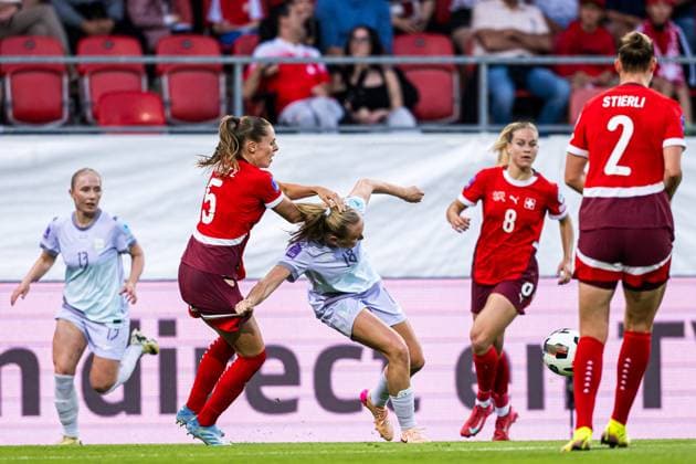250603 Noelle Maritz of Switzerland and Frida Maanum of Norway during the UEFA Women™s Nations League football match between Switzerland and Norway on June 3, 2025 in Sion Photo Marius Simensen BILDBYRAN COP 238 bbeng dam football fotball fotball norge norway soccer sveits switzerland uefa women s nations league  Copyright: MARIUSxSIMENSEN BB250603BB616