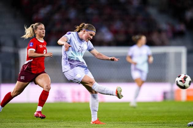 250603 Signe Gaupset of Norway during the UEFA Women™s Nations League football match between Switzerland and Norway on June 3, 2025 in Sion Photo Marius Simensen BILDBYRAN COP 238 bbeng dam football fotball fotball norge norway soccer sveits switzerland uefa women s nations league  Copyright: MARIUSxSIMENSEN BB250603BB692