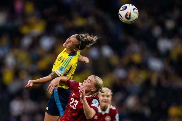 250603 Julia Zigiotti Olme of Sweden and Cornelia Kramer of Denmark during the Women s Nations League football match between Sweden and Denmark on June 3, 2025 in Stockholm Photo Joel Marklund BILDBYRAN kod JM JM0698 fotboll football soccer fotball nations league uefa womens nations league sverige sweden danmark denmark dam bbeng bbauto  Copyright: JOELxMARKLUND BB250603JM105
