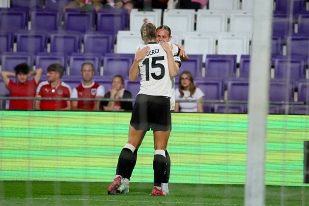 Vienna, Austria 03 June 2025 UEFA Nations League Women 2025 Austria vs Germany In the picture from left scorer Selina Cerci Germany scores the goal to make it 3-0 for Germany and cheers with Klara Bühl Buehl Germany Generali Arena Copyright: xFotostandx xFantinix