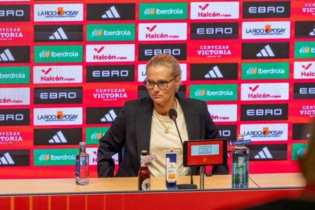 Barcelona, Spain, June 2nd 2025 England head coach, Sarina Wiegman, during the press conference, PK, Pressekonferenz after the UEFA Women s Nations League match between Spain v England at the Estadio RCDE in Barcelona, Spain (Andres Lopez Sheridan SPP) Copyright: xAndresxLopezxSheridanxx xSPPx spp-en-AnLoShSp-ALS_SPA-ENG-76