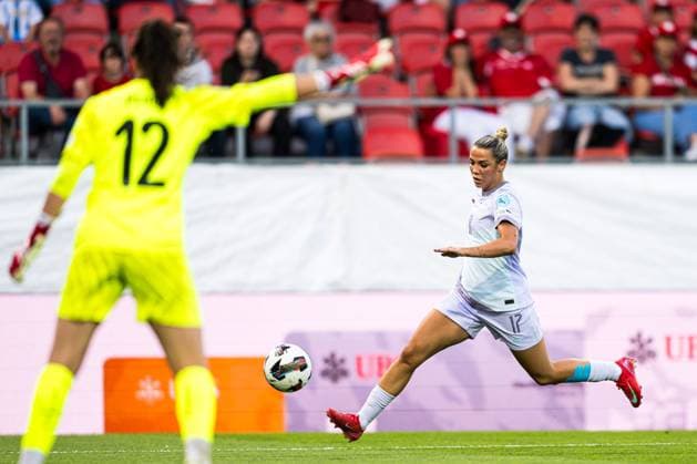 250603 Celin Bizet Ildhusoy of Norway during the UEFA Women™s Nations League football match between Switzerland and Norway on June 3, 2025 in Sion Photo Marius Simensen BILDBYRAN COP 238 bbeng dam football fotball fotboll norge norway soccer sveits switzerland uefa women s nations league  Copyright: MARIUSxSIMENSEN BB250603BB913