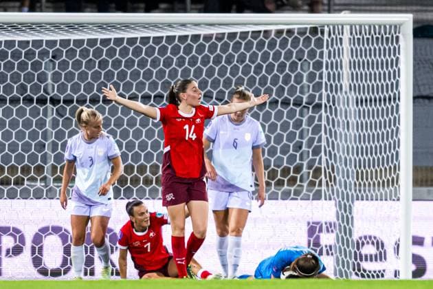 250603 Smilla Vallotto of Switzerland reacts during the UEFA Women™s Nations League football match between Switzerland and Norway on June 3, 2025 in Sion Photo Marius Simensen BILDBYRAN COP 238 bbeng dam football fotball fotboll norge norway soccer sveits switzerland uefa women s nations league  Copyright: MARIUSxSIMENSEN BB250603BB962