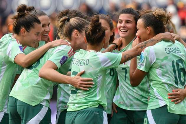 Football - Women™s Nations League - League A - Group 4 - Wales vs Igtaly - Swansea.com Stadium - Tuesday 3rd June 2025 Sofia Cantore ITALY WOMEN celebrates scoring her team s third goal COLORSPORT Winston Bynorth 