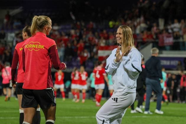 Vienna, Austria 03 June 2025 UEFA Nations League Women 2025 Austria vs Germany Pictured from left Lea Schüller Schueller Germany and Klara Bühl Buehl Germany Generali Arena Copyright: xFotostandx xFantinix