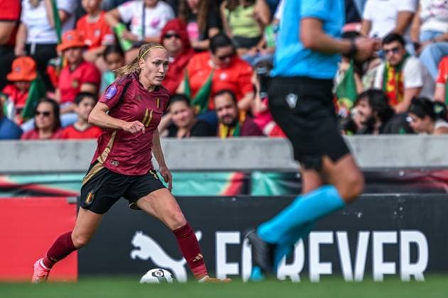 250603 PORTUGAL VS BELGIUM Janice Cayman (11) of Belgium pictured during a game between the national teams of Portugal and Belgium, called the Red Flames on the 6th matchday in group A3 of the 2024-25 Women s Nations League competition, on Tuesday 3 June 2025 in Funchal , Portugal . PHOTO SPORTPIX Stijn Audooren Funchal Estadio do Maritimo Portugal  Copyright: xSportpix.bex xStijnxAudoorenxStijnxAudoorenx