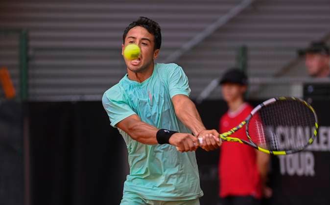 Hugo Dellien of Bolivia plays against Maxim Mrva of Czech Republic (not seen) during their second round match of the UniCredit Czech Open, ATP, Tennis Herren Challenger tour in Prostejov, Czech Republic, June 4, 2025. (CTKxPhoto LudekxPerina) CTKPhotoP2025060404107  CTKPhotoP2025060404107