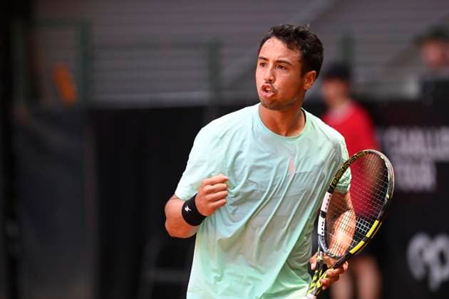 Hugo Dellien of Bolivia plays against Maxim Mrva of Czech Republic (not seen) during their second round match of the UniCredit Czech Open, ATP, Tennis Herren Challenger tour in Prostejov, Czech Republic, June 4, 2025. (CTKxPhoto LudekxPerina) CTKPhotoP2025060404113  CTKPhotoP2025060404113