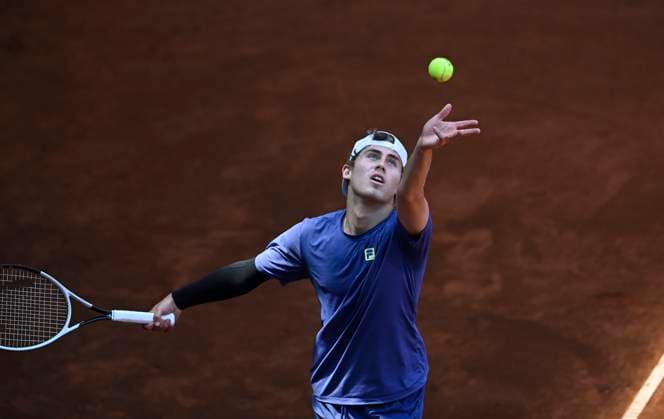Maxim Mrva of Czech Republic plays against Hugo Dellien of Bolivia (not seen) during their second round match of the UniCredit Czech Open, ATP, Tennis Herren Challenger tour in Prostejov, Czech Republic, June 4, 2025. (CTKxPhoto LudekxPerina) CTKPhotoP2025060404154  CTKPhotoP2025060404154