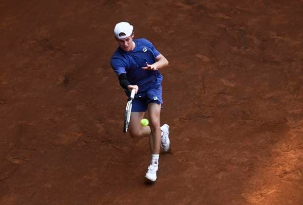 Maxim Mrva of Czech Republic plays against Hugo Dellien of Bolivia (not seen) during their second round match of the UniCredit Czech Open, ATP, Tennis Herren Challenger tour in Prostejov, Czech Republic, June 4, 2025. (CTKxPhoto LudekxPerina) CTKPhotoP2025060404174  CTKPhotoP2025060404174