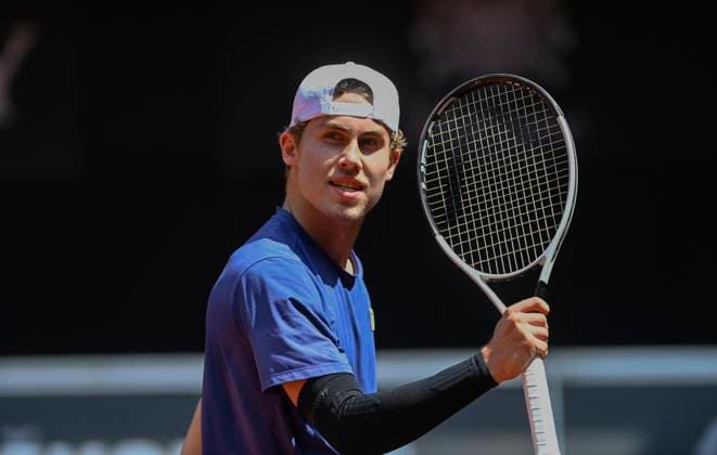 Maxim Mrva of Czech Republic plays against Hugo Dellien of Bolivia (not seen) during their second round match of the UniCredit Czech Open, ATP, Tennis Herren Challenger tour in Prostejov, Czech Republic, June 4, 2025. (CTKxPhoto LudekxPerina) CTKPhotoP2025060404186  CTKPhotoP2025060404186