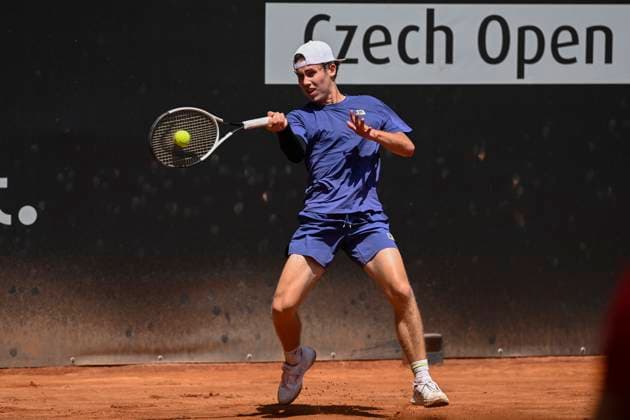 Maxim Mrva of Czech Republic plays against Hugo Dellien of Bolivia (not seen) during their second round match of the UniCredit Czech Open, ATP, Tennis Herren Challenger tour in Prostejov, Czech Republic, June 4, 2025. (CTKxPhoto LudekxPerina) CTKPhotoP2025060404198  CTKPhotoP2025060404198