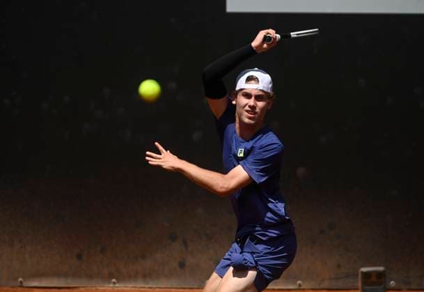 Maxim Mrva of Czech Republic plays against Hugo Dellien of Bolivia (not seen) during their second round match of the UniCredit Czech Open, ATP, Tennis Herren Challenger tour in Prostejov, Czech Republic, June 4, 2025. (CTKxPhoto LudekxPerina) CTKPhotoP2025060404224  CTKPhotoP2025060404224