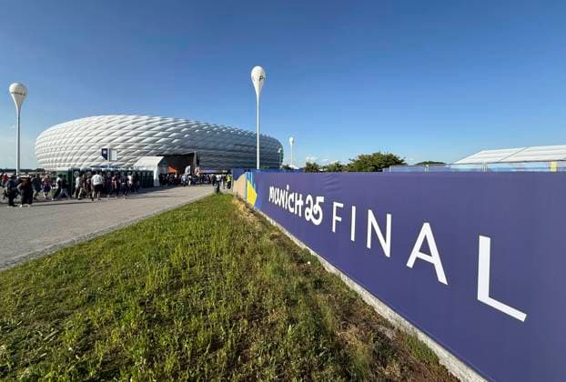 31 05 2025, Football UEFA Champions League Final 2025 Paris St Germain Inter Milan, in the Allianz Arena Munich Esplanade in the outdoor area in front of the stadium