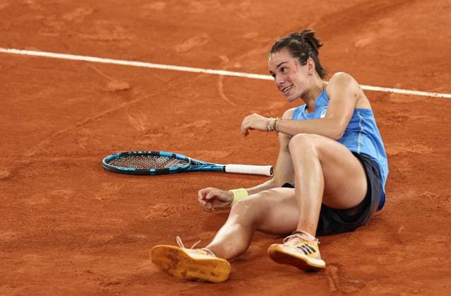 (250604) -- PARIS, June 4, 2025 -- Lois Boisson celebrates winning the women s singles quarterfinal between Mirra Andreeva of Russia and Lois Boisson of France at the French Open tennis tournament at Roland Garros, Paris, France, June 4, 2025. ) (SP)FRANCE-PARIS-TENNIS-FRENCH OPEN-WOMEN S SINGLES-QUARTERFINAL LixJing 