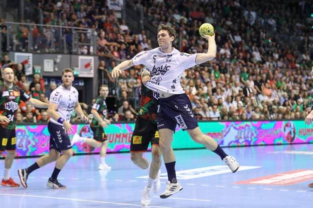 04 06 2025, xtgx, Handball, Daikin HBL, SC Magdeburg SG Flensburg Handewitt v l Niclas Kirkelokke Flensburg, 5 throws goal, Torschuetze, scores goal, Treffer, scores the goal Magdeburg