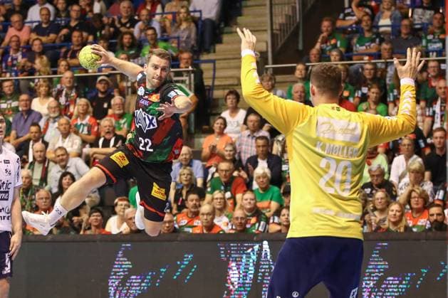 04 06 2025, xgox, Handball Daikin HBL, SC Magdeburg SG Flensburg Handewitt emspor, v l Lukas Mertens Magdeburg, 22 throws goal, Torschuetze, scores goal, Treffer, scores the goal Magdeburg