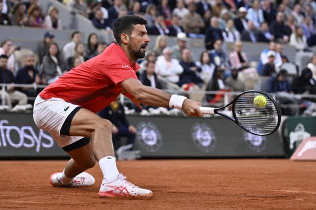 2025 Roland-Garros - Day 11 PARIS, FRANCE - JUNE 04: Novak Djokovic of Serbia gestures as he plays against Alexander Zverev of Germany during the Men s Singles Quarter Final match on Day Eleven of the 2025 French Open at Roland Garros on June 04, 2025 in Paris, France. Burak Akbulut Anadolu Paris France. Editorial use only. Please get in touch for any other usage.  Copyright: x2025xAnadoluxBurakxAkbulutx
