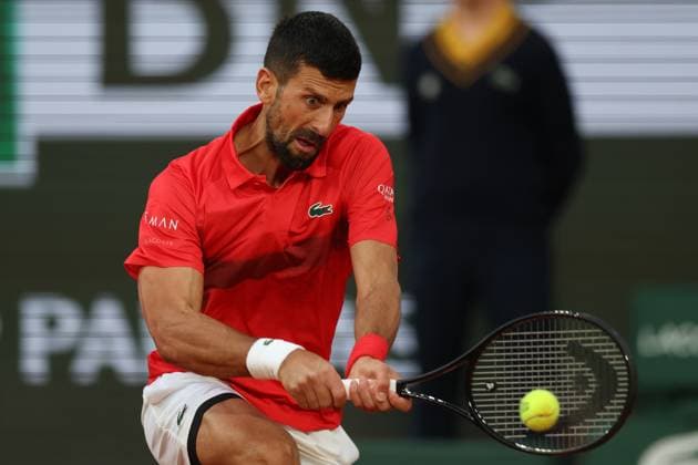 June 4, 2025, Paris, Celestynow, France: NOVAK DJOKOVIC of Serbia during the match against Alexander Zverev of Germany in the quarter final of the French Open 2025 at Roland Garros in Paris. Paris France - ZUMAc278 20250604_zsp_c278_060 Copyright: xMarcinxCholewinskix