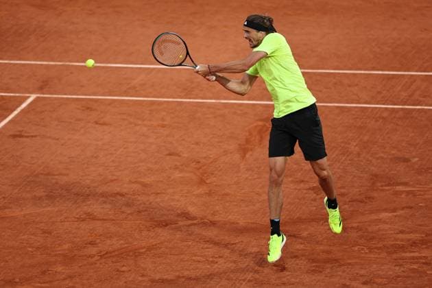(250605) -- PARIS, June 5, 2025 -- Alexander Zverev returns a shot during the men s singles quarterfinal match between Alexander Zverev of Germany and Novak Djokovic of Serbia at the French Open tennis tournament at Roland Garros, Paris, France, June 4, 2025. ) (SP)FRANCE-PARIS-TENNIS-FRENCH OPEN-MEN S SINGLES-QUARTERFINAL LixJing 